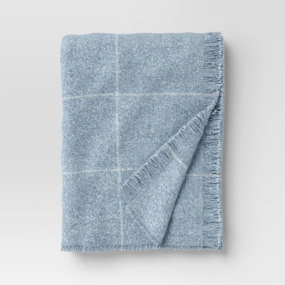 Open Box - Threshold - Windowpane Boucle Throw Blanket Blue/Cream - Thres Blue